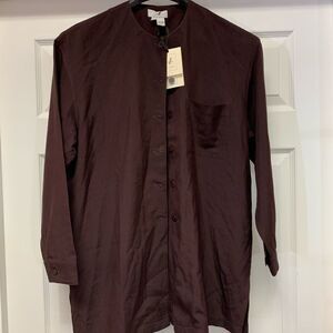 A+ New York Silk Eggplant Button Down Lagenlook Tunic Top sz S NWT
